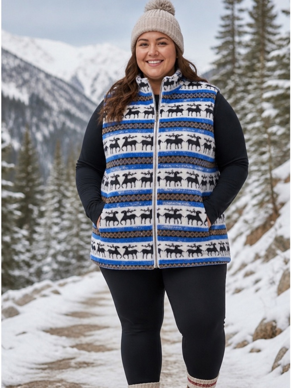 Fun Patterned Fleece Vest Zip Front XXL